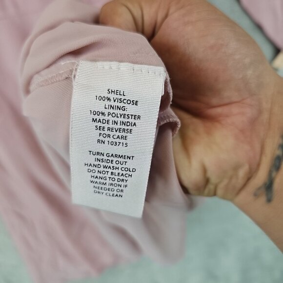 Nanette Lepore Demure Pink Mini Dress Womens Size 14 Embroidered Crepe Mock Neck - Picture 6 of 10